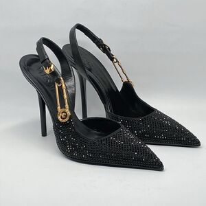 Versace  110MM Embellished Leather Slingback Pumps size 38